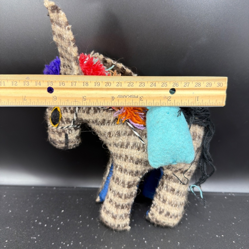 Vintage Mexican Folk Art Woven Wool Burro Donkey Figurine Colorful Yarn Pom Poms - Picture 4 of 11
